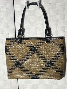 Magid Tan Woven Tote Bag with Black Diamond Pattern